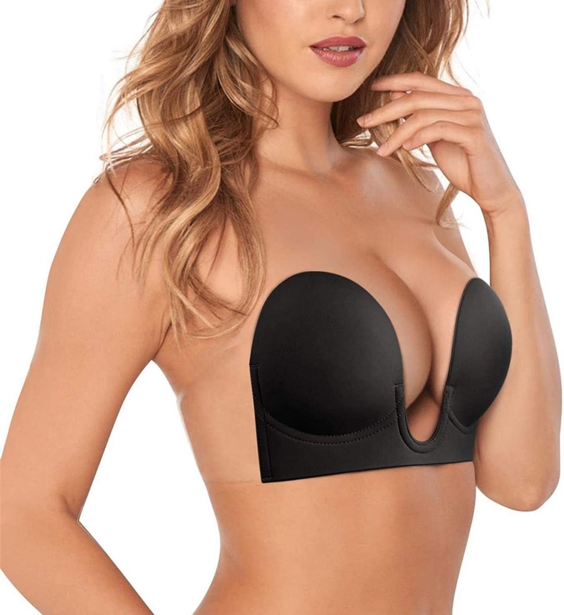 Phannie Strapless Rugloze Naadloze U-Style Plak BH Push Up - Zelfklevende Onzichtbare Beha - Zwart - Cup B