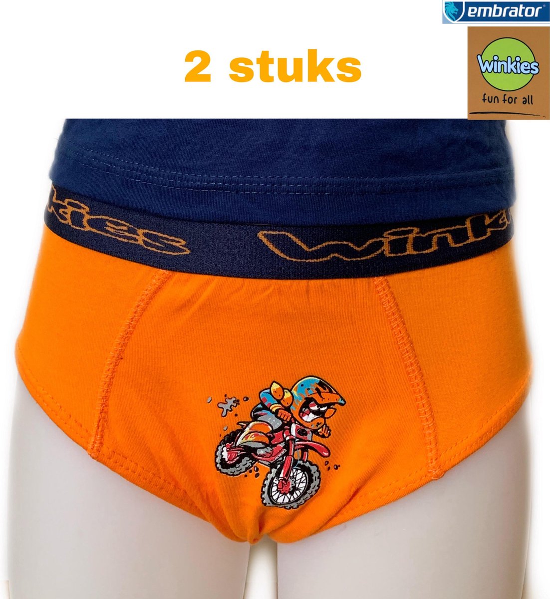 Embrator 2-stuks jongens Slip met opdruk oranje Motor 134/140