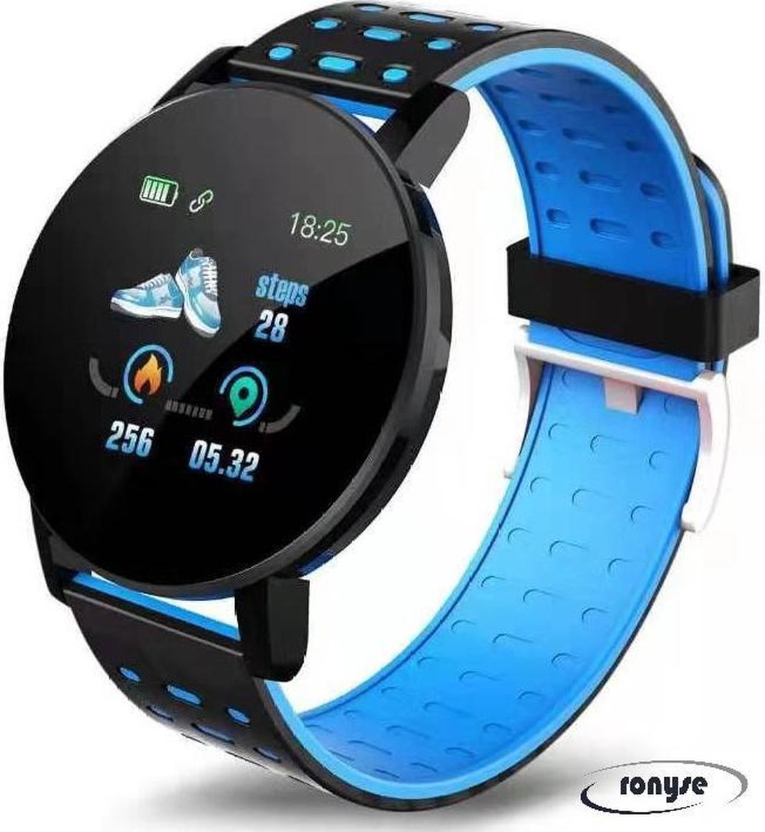 Stappenteller - Calorieënmeter - Hartslagmeter - Zuurstofmeter - Sport horloge - Bloeddrukmeter - Afstandmeter - Zwart/Blauw - Smart Bracelet - IOS & Android - Voor Heren en Dames