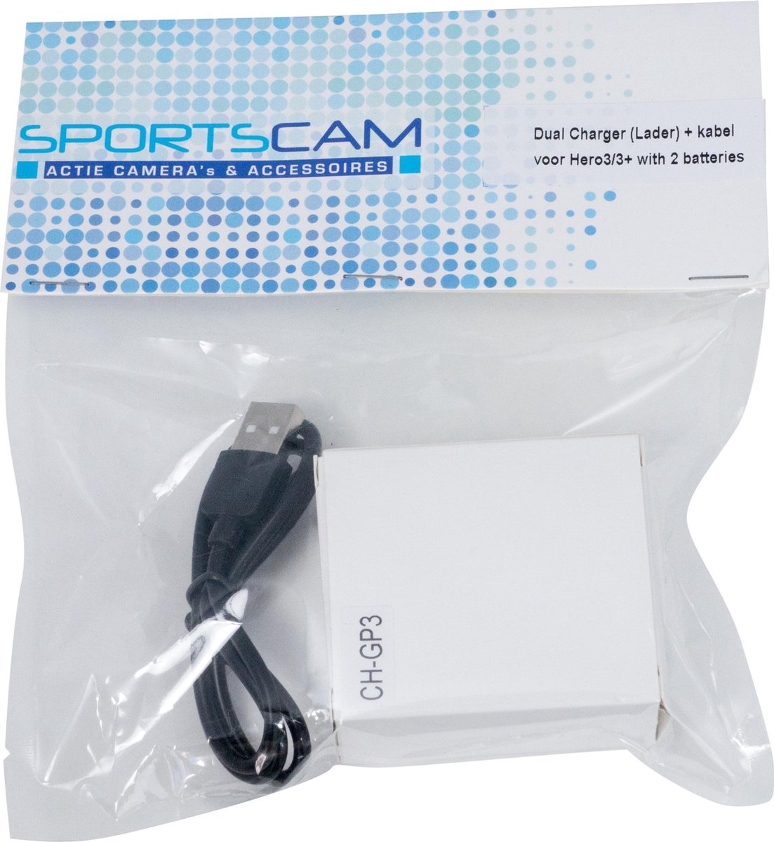 SportsCam Dual Charger (Lader) + kabel voor Hero3/3+ Met 2 batterijen