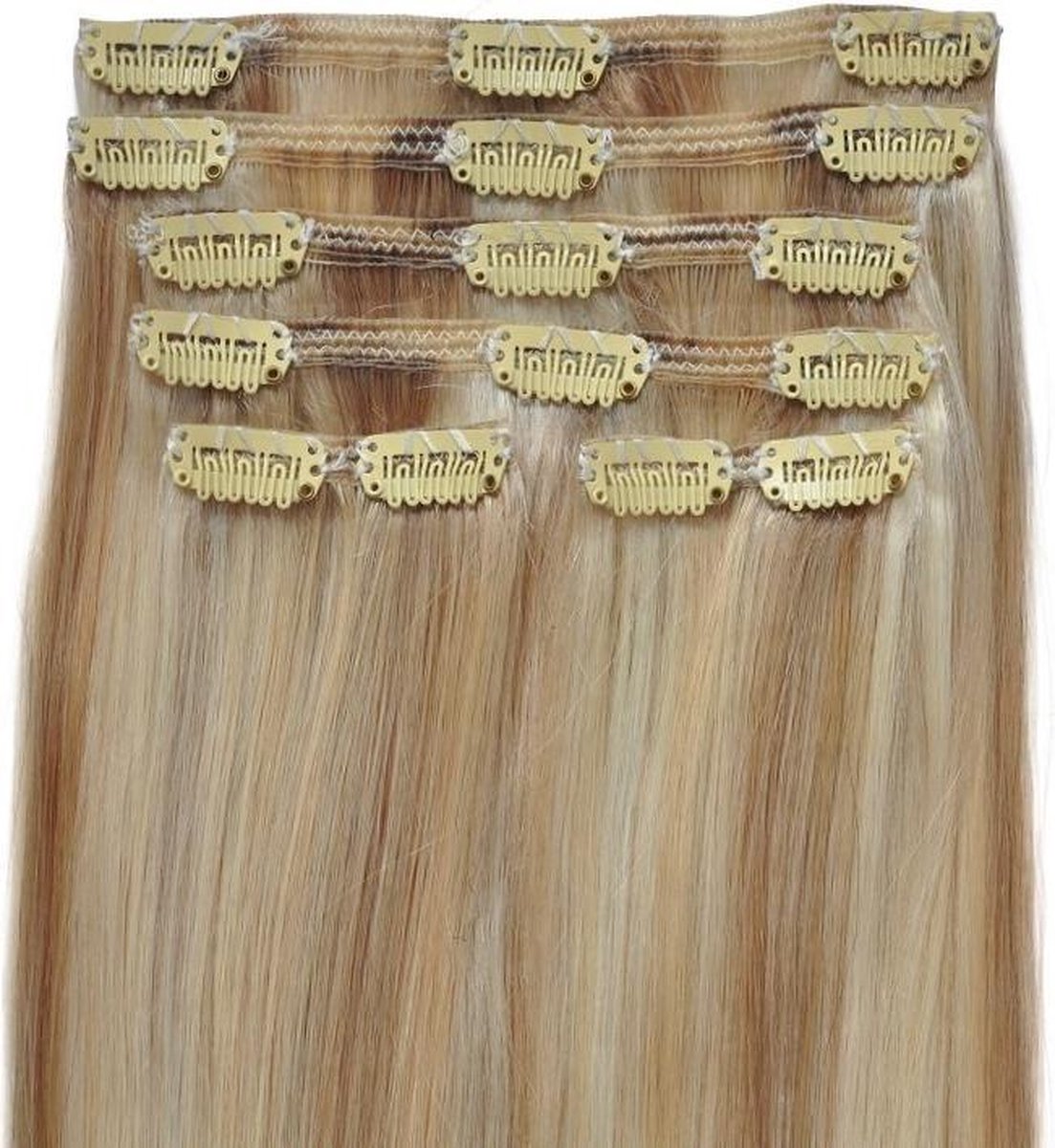 Clip In Extensions Echt Haar 18/613 Mixkleuren Nr.8H/613 lengte 55/60cm 160gram dik&vol beste kwaliteit