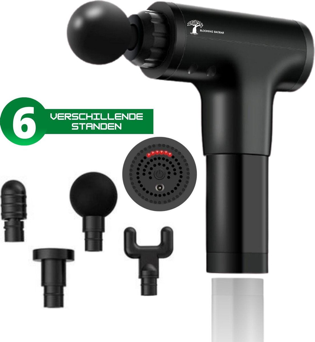 Blooming Baobab Professionele Massage Gun incl. 4 Opzetstukken – Massage Pistool – Lange Accuduur – Krachtpatser met 3200RPM - Zwart