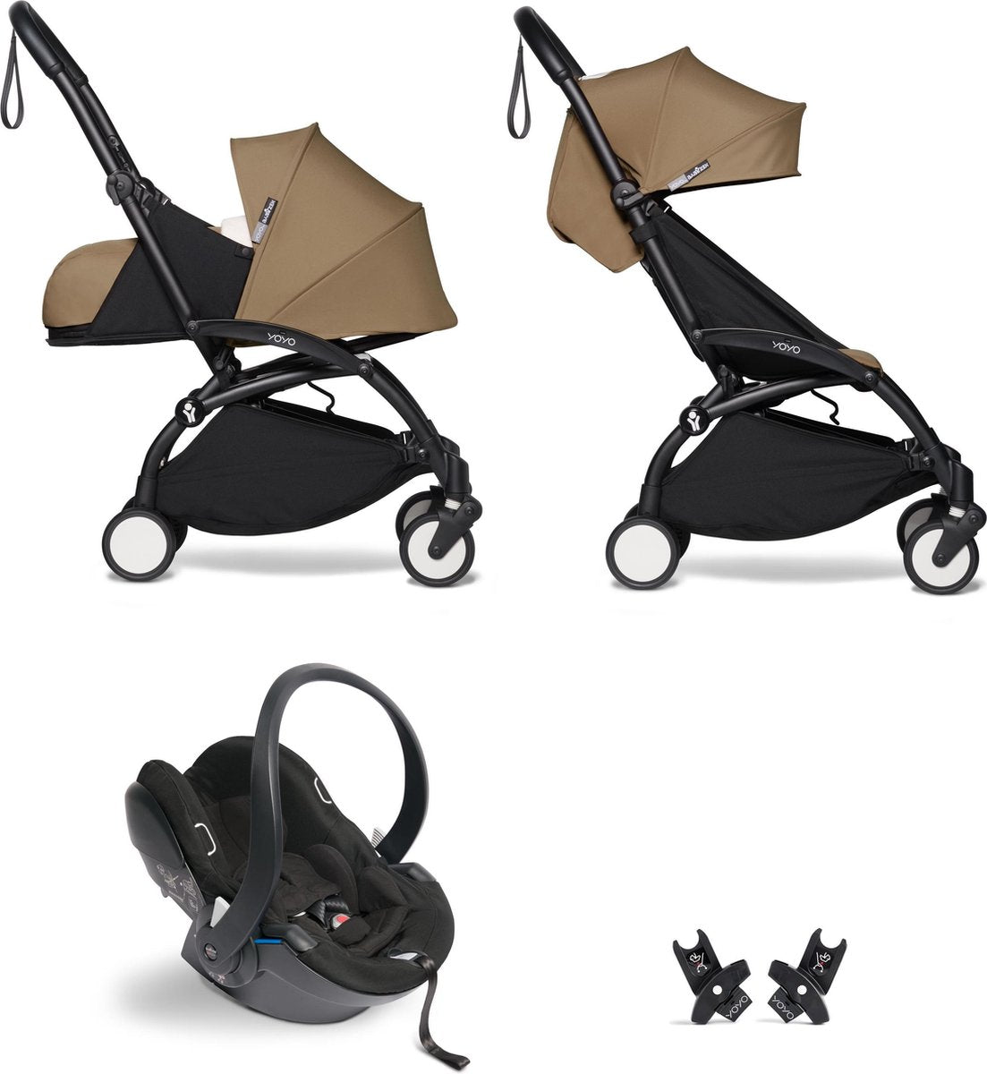 Babyzen YOYO² buggy COMPLEET / FULL SET 0+ en 6+ toffee frame zwart incl. YOYO² BeSafe autostoel zwart