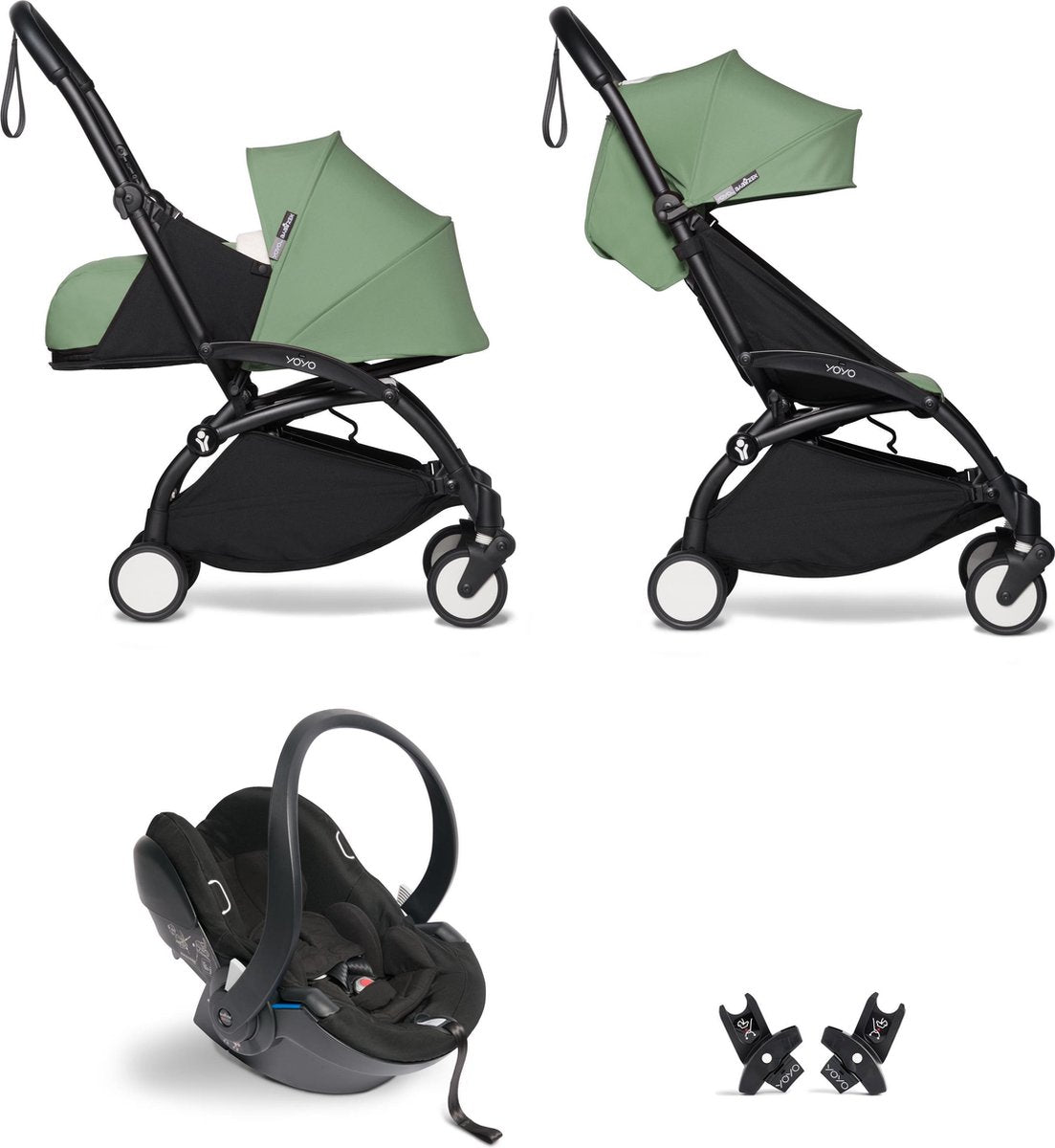 Babyzen YOYO² buggy COMPLEET / FULL SET 0+ en 6+ peppermint frame zwart incl. YOYO² BeSafe autostoel zwart