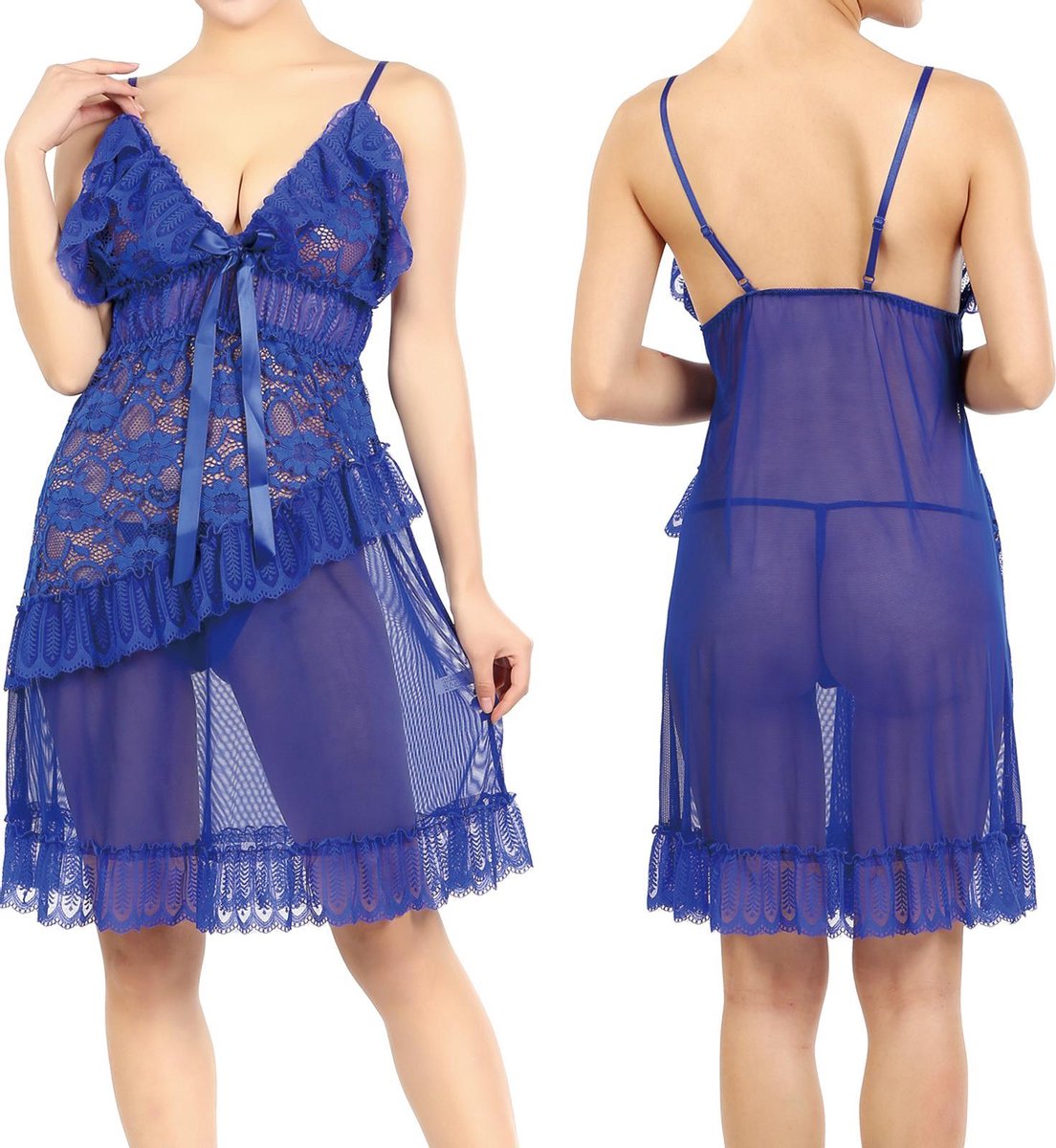 Blauwe Babydoll met string ( S590 )