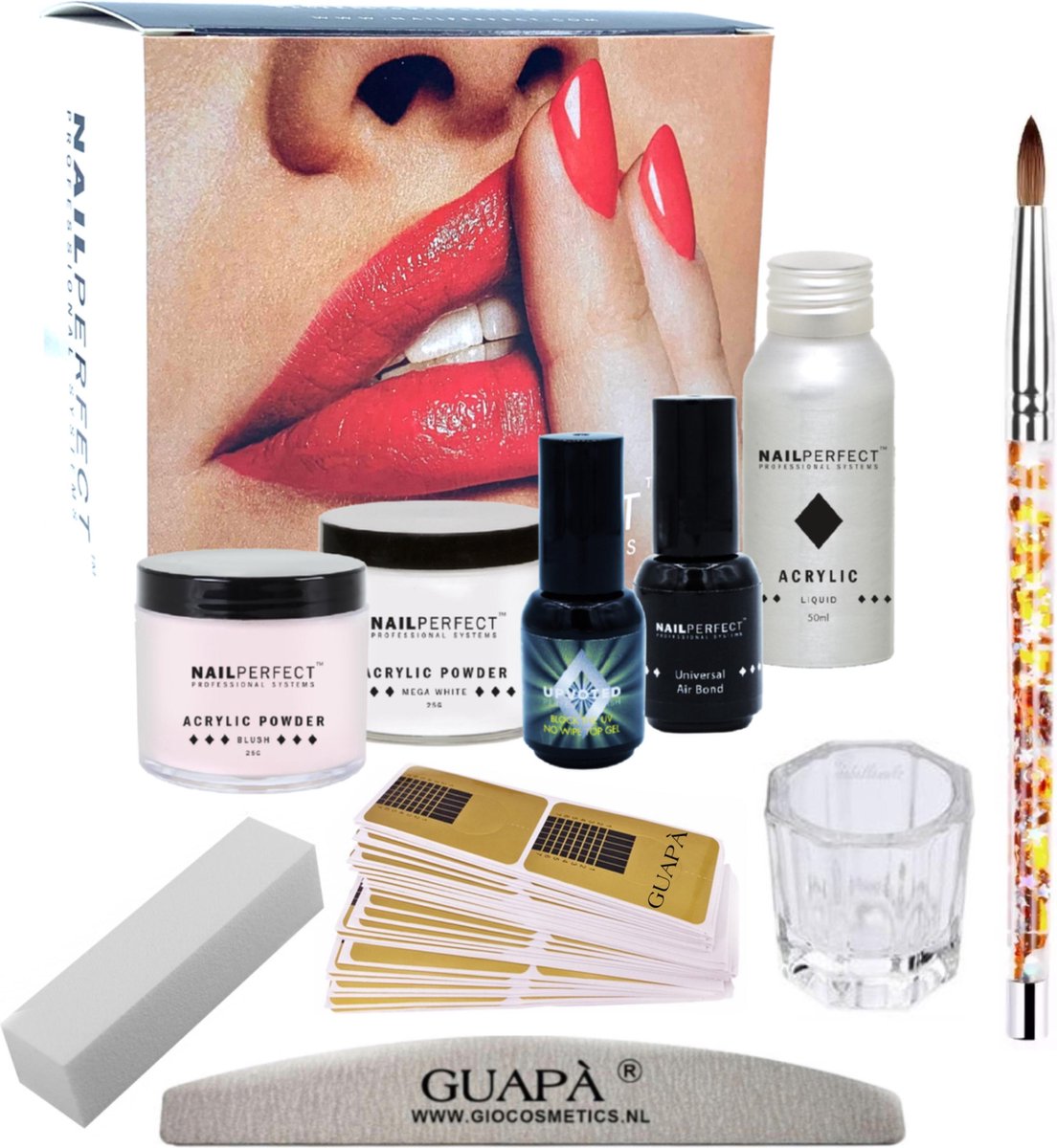 GUAPÀ® Acryl Nagels Starterspakket Deluxe voor het maken van prachtige Acrylic Nagels | Acryl Poeder | Acryl Vloeistof | Acryl Penselen | Acryl Sjablonen | Dappendish