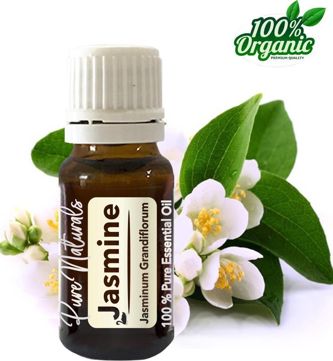 Jasmijn etherische Olie 10 ml | Jasmine Oil | 100% PUUR | Bio | Essentiële olie Aromatherapie | Olie diffuser | Geschikt voor inname | Pure Naturals
