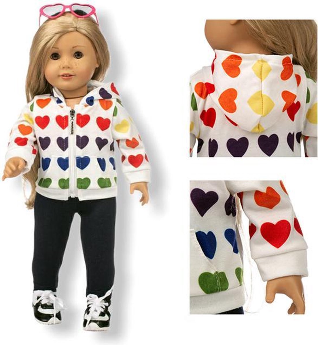 Poppenkleding meisje - Baby Born kleertjes o.a. - Poppenkleertjes 43 cm - Wit jasje met hartjes en broekje