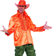 Blouse met ruches oranje satijn voor heer