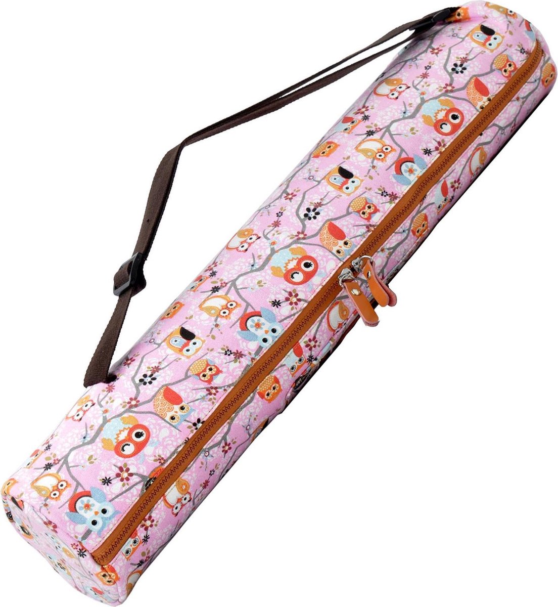 #DoYourYoga - yogatas - »Sunita« - yogabag van canvas - 63 x 13 cm. - Patroon 4 roze uil