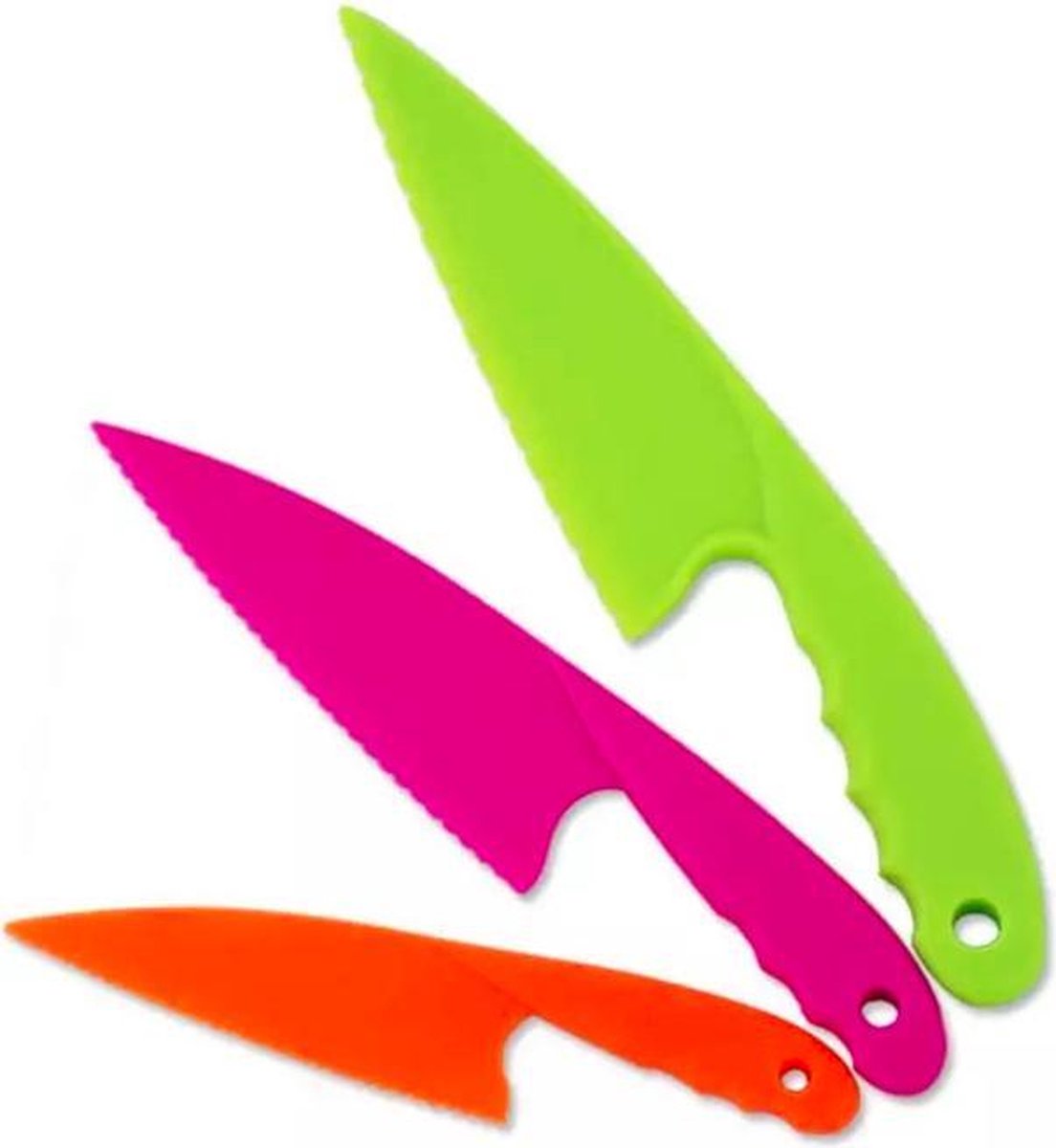 ProductGoods - 3 soorten / kleuren gekartelde kunststof kindermessen - Kindermes - veiligheidsmes - Kindvriendelijke gekleurde messenset voor kinderen - Kids Kitchen Knife Set 3 Piece