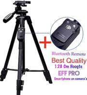 Tripod Camera Statief 128 Cm voor Fotocamera en Smartphone - Canon – Nikon - Spiegelreflexcamera + Bluetooth Remote Shutter Zwart – Eff Pro