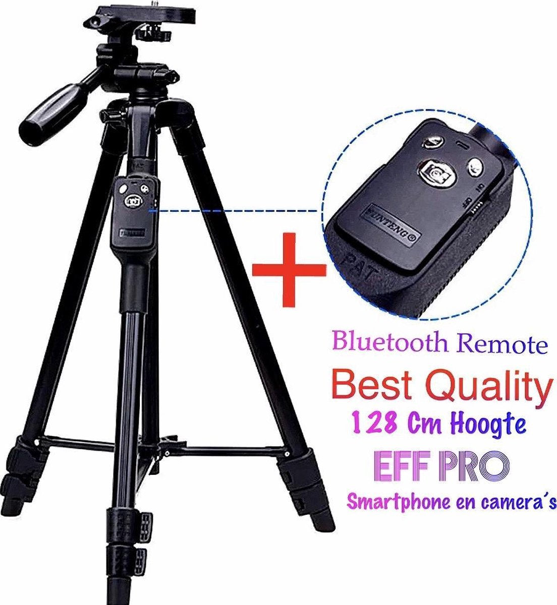 Tripod Camera Statief 128 Cm voor Fotocamera en Smartphone - Canon – Nikon - Spiegelreflexcamera + Bluetooth Remote Shutter Zwart – Eff Pro