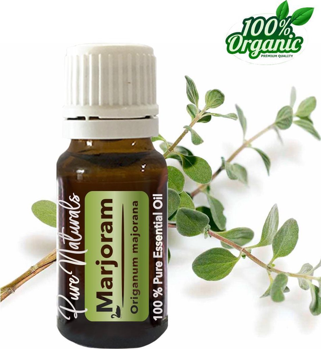 Marjolein etherische Olie 10 ml | Marjoram olie | 100% PUUR | Bio | Essentiële olie Aromatherapie | Olie diffuser | Geschikt voor inname | Pure Naturals