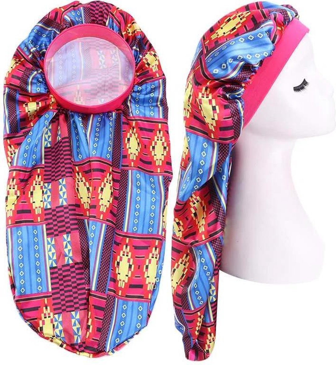 Afabs® Satin Bonnet voor Dreadlocks / Braids / Rasta - Rode Kente print Dreadsock / Satijnen Slaapmuts / Hair Bonnet
