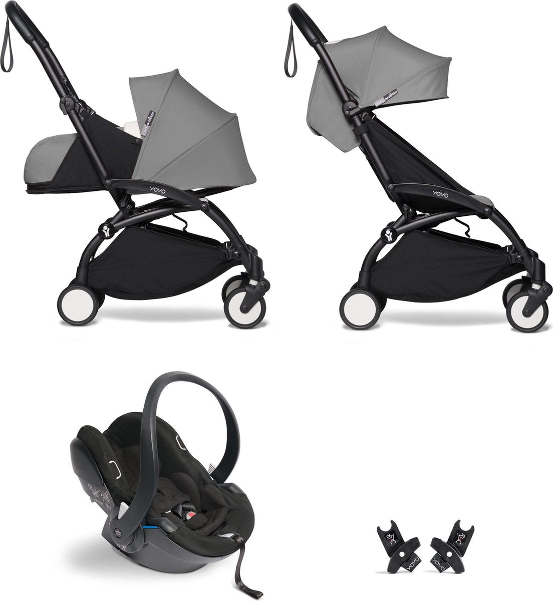 Babyzen YOYO² buggy COMPLEET / FULL SET 0+ en 6+ grijs frame zwart incl. YOYO² BeSafe autostoel zwart