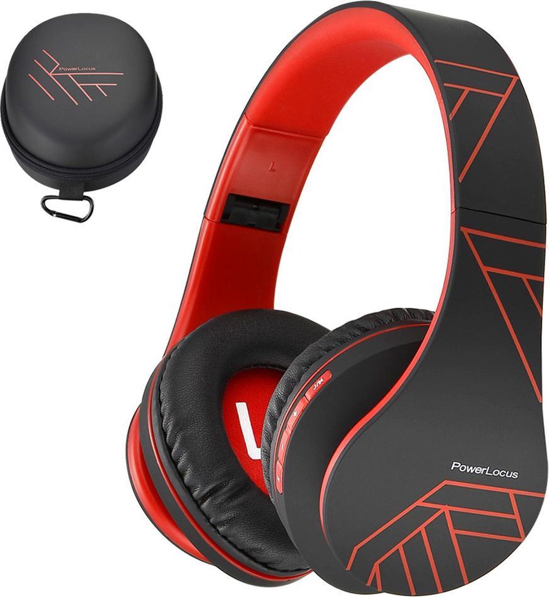 PowerLocus P2 draadloze Over-Ear Koptelefoon Inklapbaar - Bluetooth Hoofdtelefoon - Met microfoon - Zwart/Rood