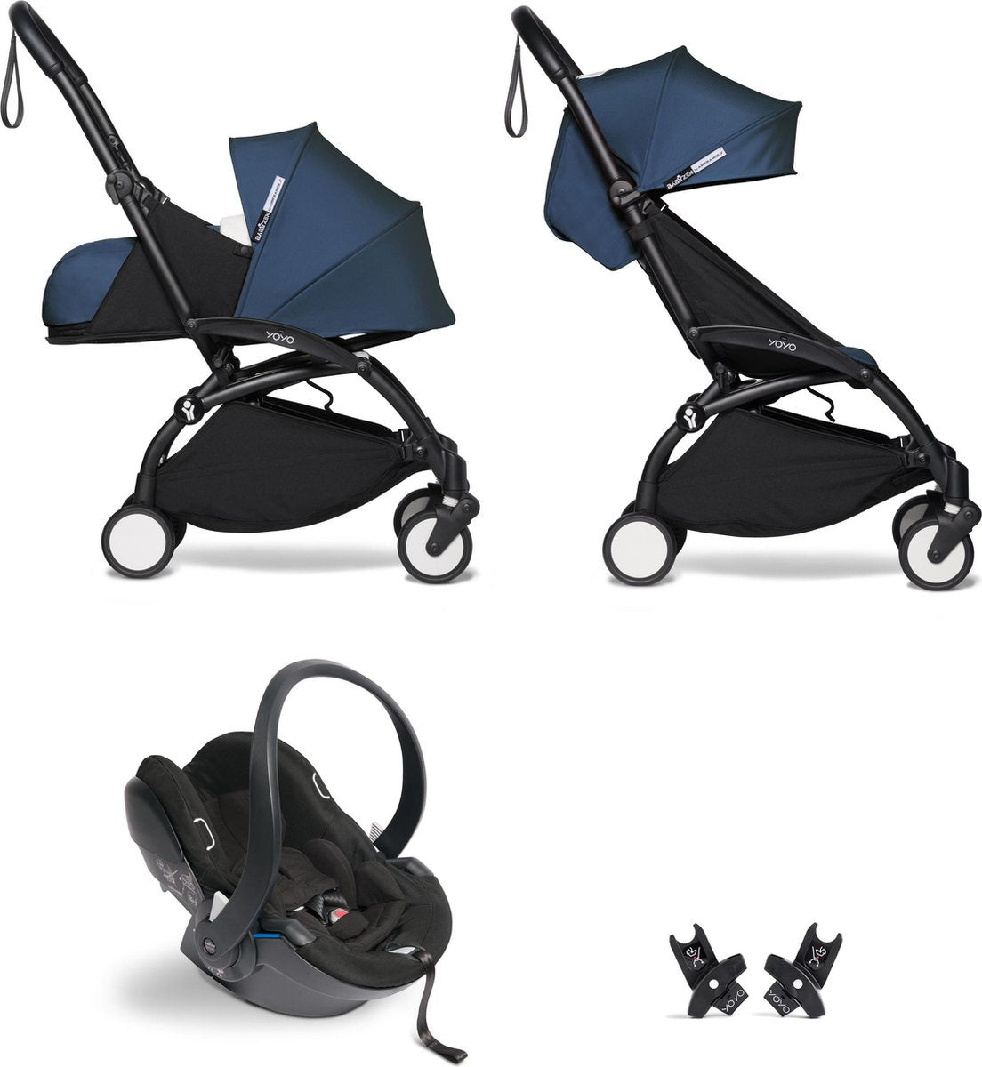 Babyzen YOYO² buggy COMPLEET / FULL SET 0+ en 6+ navy AirFrance frame zwart incl. YOYO² BeSafe autostoel zwart