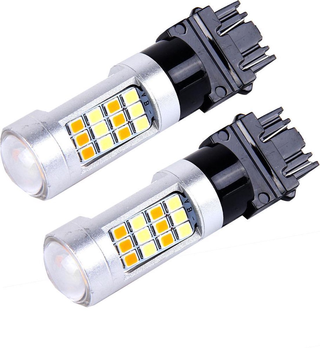 2 STUKS T25 / 3157 10W 1000 LM 6000K Wit + geel licht Richtingaanwijzerlicht met 42 SMD-2835-LED-lampen en lenzen. DC 12-24V
