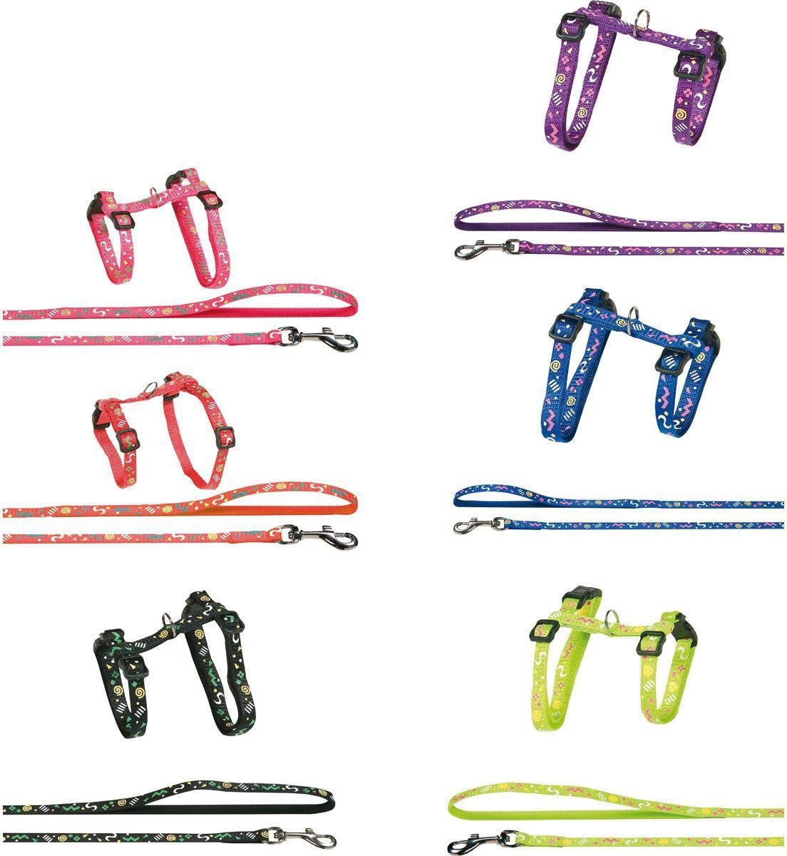 Flamingo Kattentuig met Looplijn Party - Roze/Paars/Oranje/Geel/Groen/Blauw - 25 - 35 cm x 10 mm