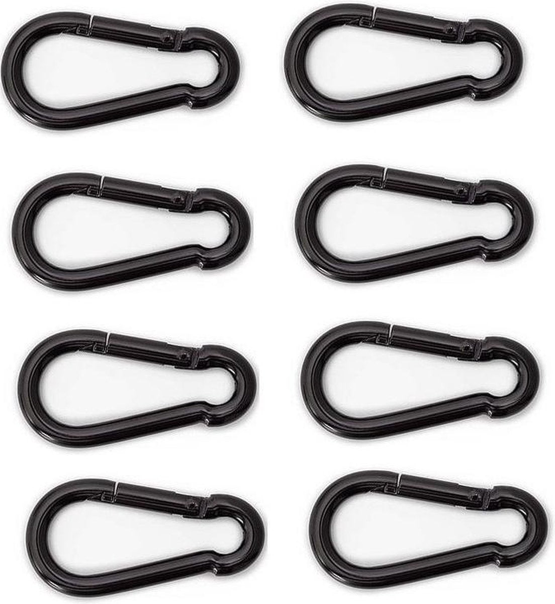 8x stuks karabijnhaak / karabijnhaken zwart gelakt staal 5 cm - snaphooks/ carabiners