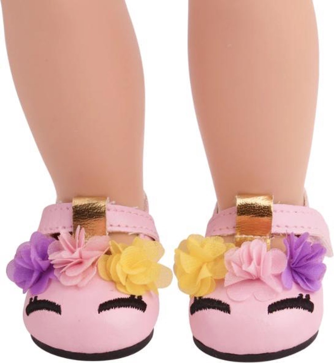 DOLLDREAMS - Poppenschoenen Roze met Bloemetjes - Schoenen passen op pop tot 43CM zoals Baby Born