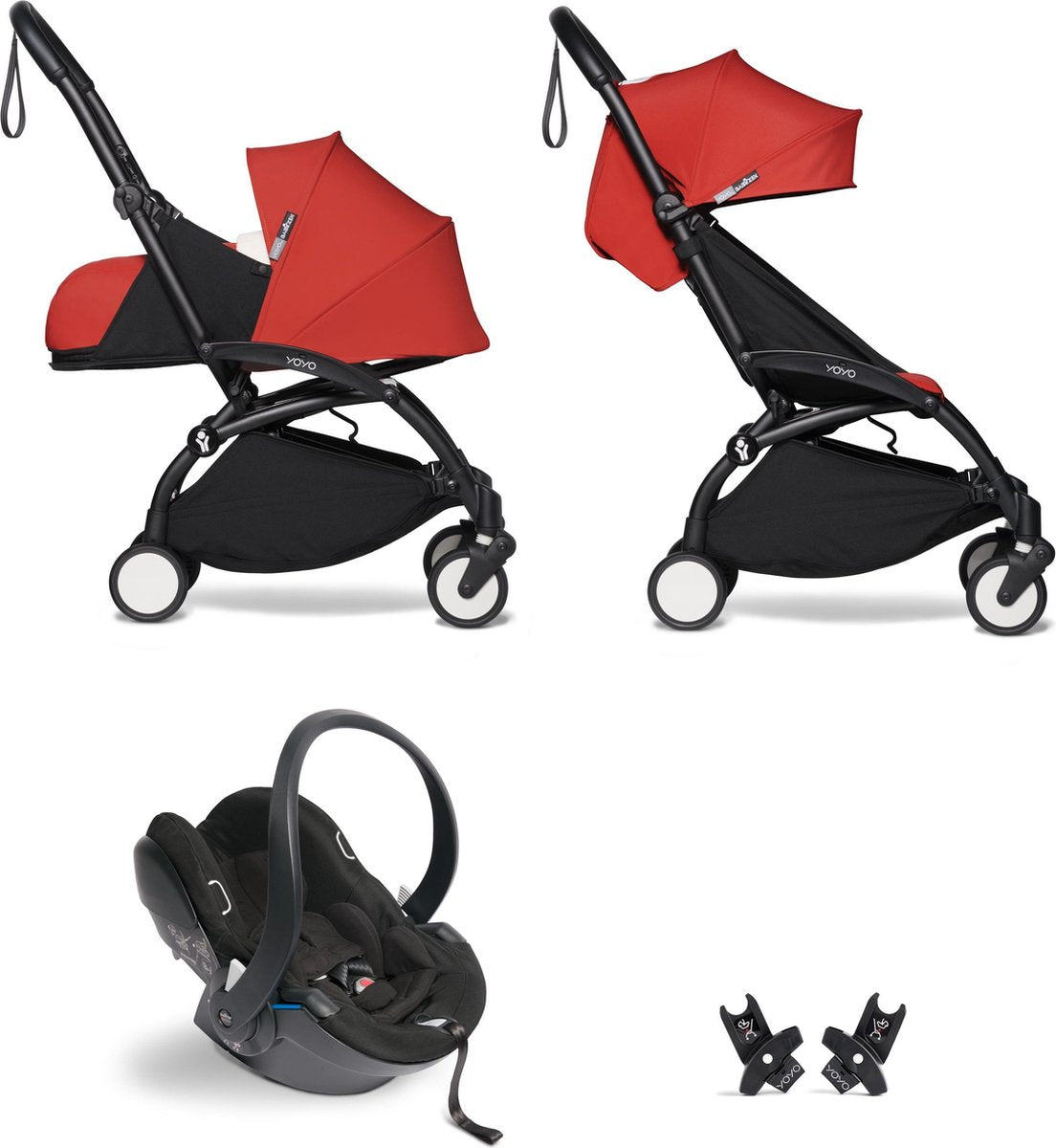 Babyzen YOYO² buggy COMPLEET / FULL SET 0+ en 6+ rood frame zwart incl. YOYO² BeSafe autostoel zwart