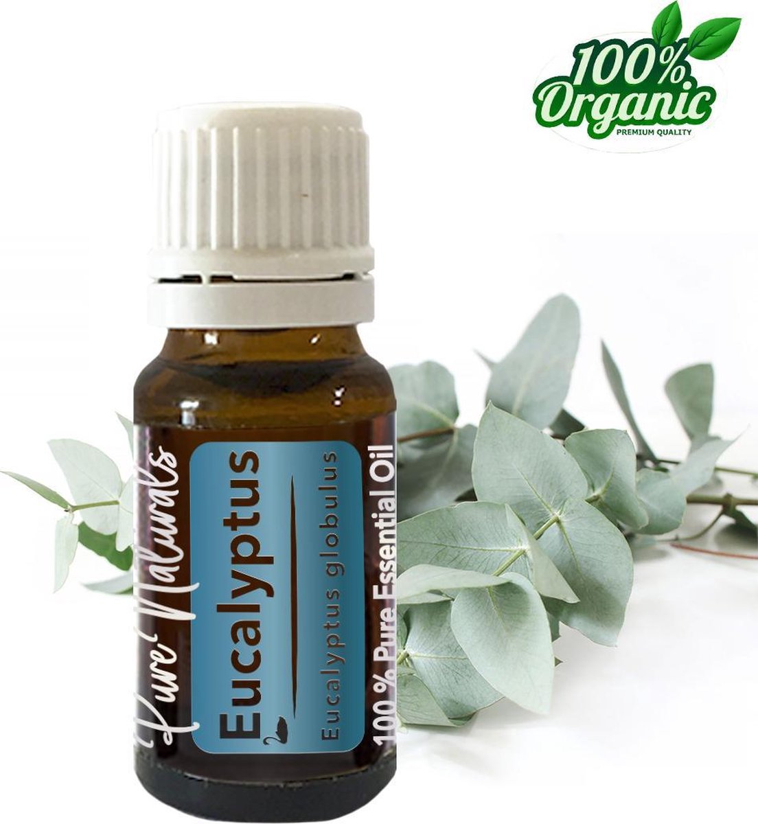 Eucalyptus etherische Olie 10 ml | Eucalyptus Oil | 100% PUUR | Bio | Essentiële olie Aromatherapie | Olie diffuser | Geschikt voor inname | Pure Naturals