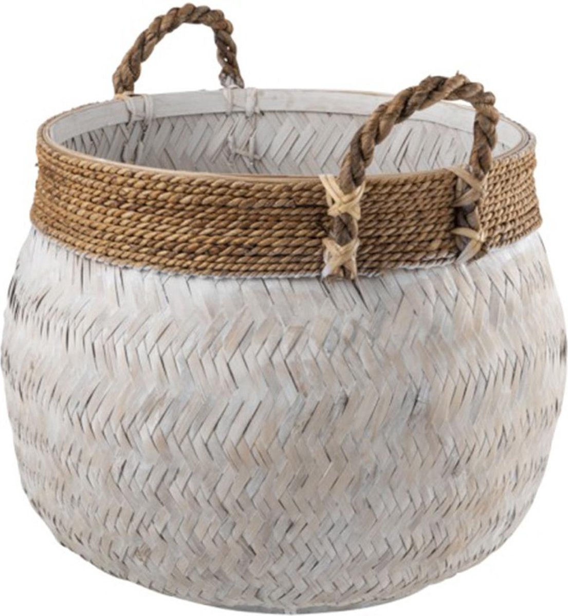 J-Line Mand Handvat Bol Bamboe Touw Wit Large