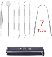 Tandarts Set met Etui – 7 Tools - Gebit Verzorging Setje - Tandartshaakje - Tandplak verwijderen - Mond spiegel - Tongschraper – Qwality