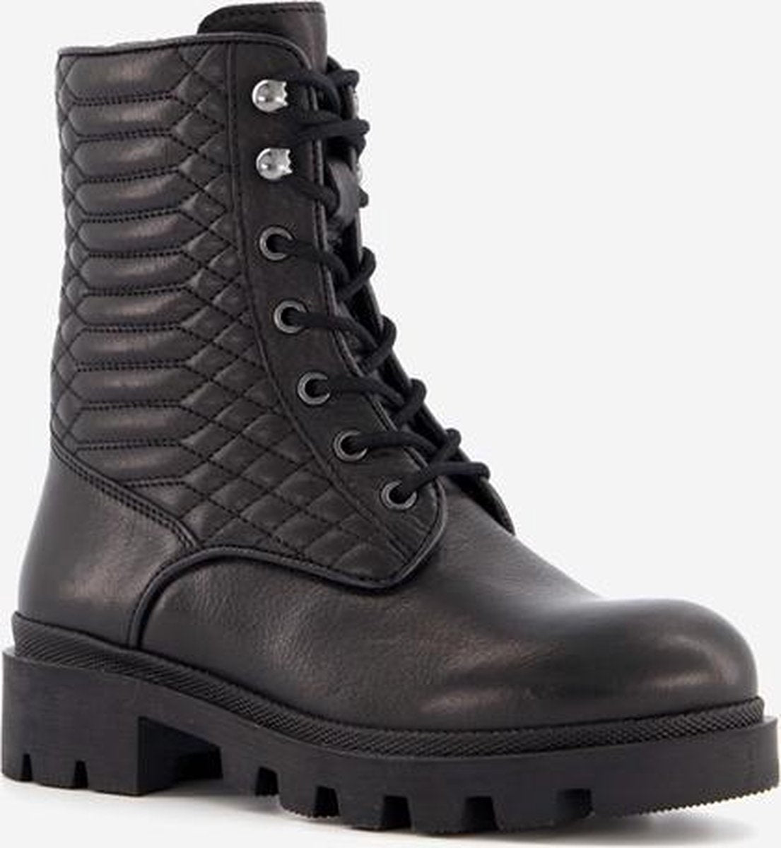 Groot leren meisjes veterboots - Zwart - Maat 30