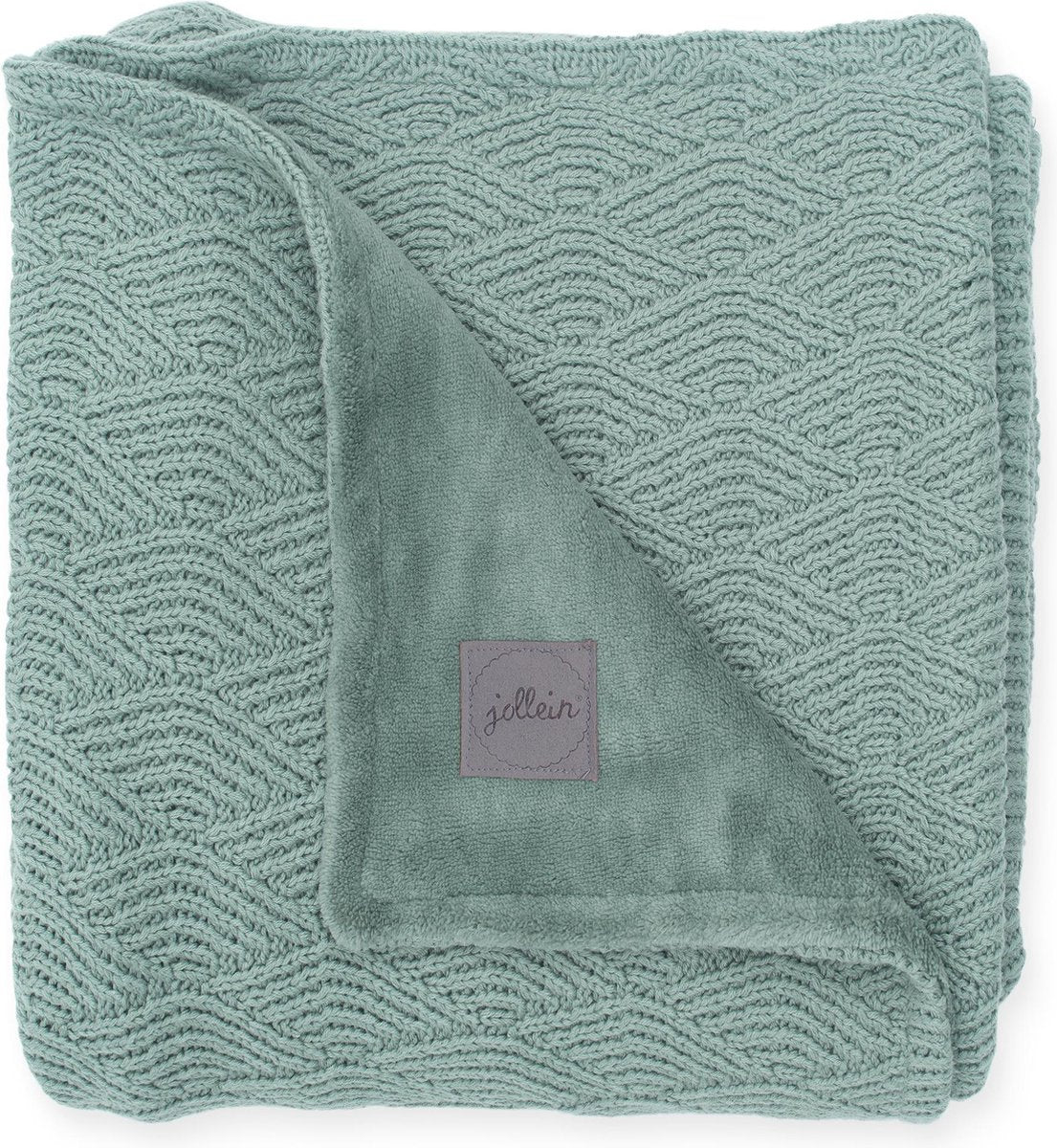 Deken 100x150cm River knit ash green/coral fleece