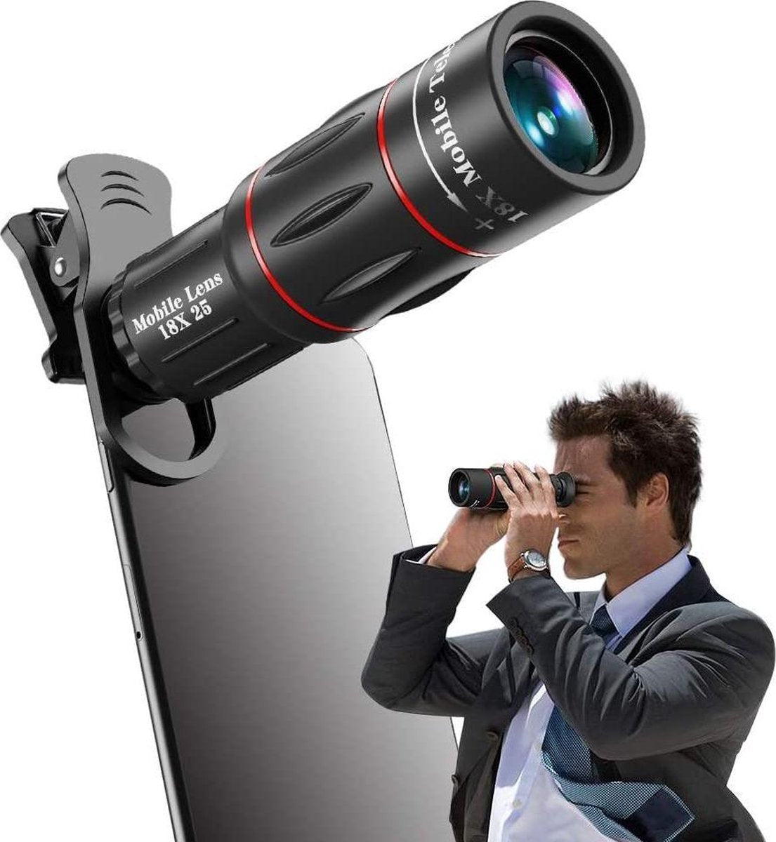 18X smartphone-telelens - plus uitschuifbare Tripod Statiefhouder