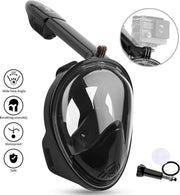 EKEO Duikmasker- Volledig gezicht duikbril met snorkel - Snorkelset zwart - snorkelmasker - Maat S/M - Zwart