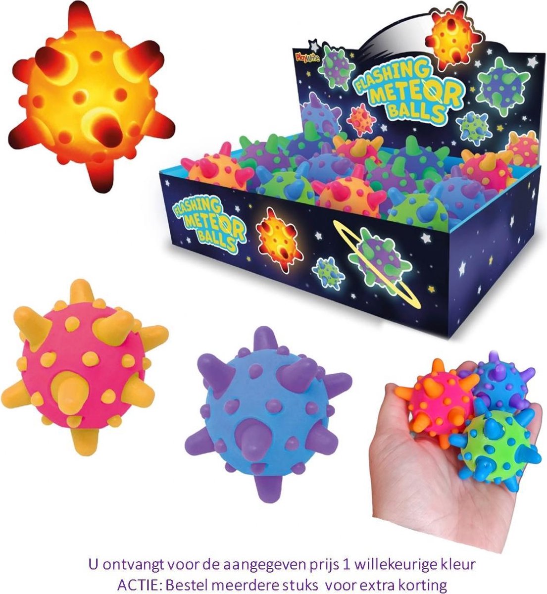 Meteoor stuiterbal met licht - Stressbal voor de hand - Fidget Toy - Uitdeelcadeautje - 1 exemplaar - 6 cm