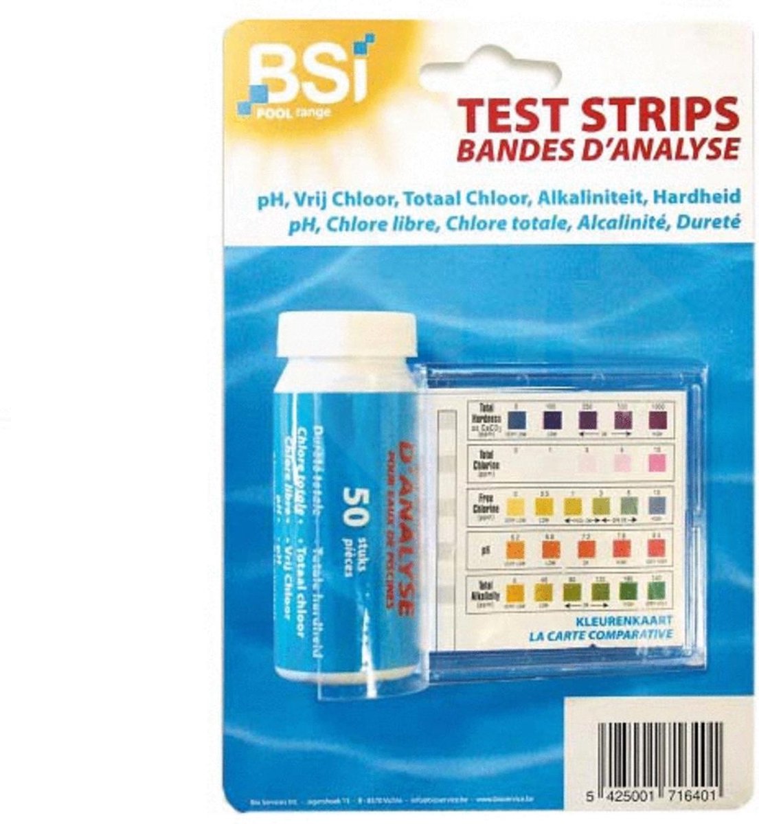 BSI - Zwembad test strips - PH en Chloor - 6 in 1 - 50 strips - Zwemwater - Watertester - Zwembadonderhoud - Teststrips - Waterkwaliteit - Geleverd in zakje