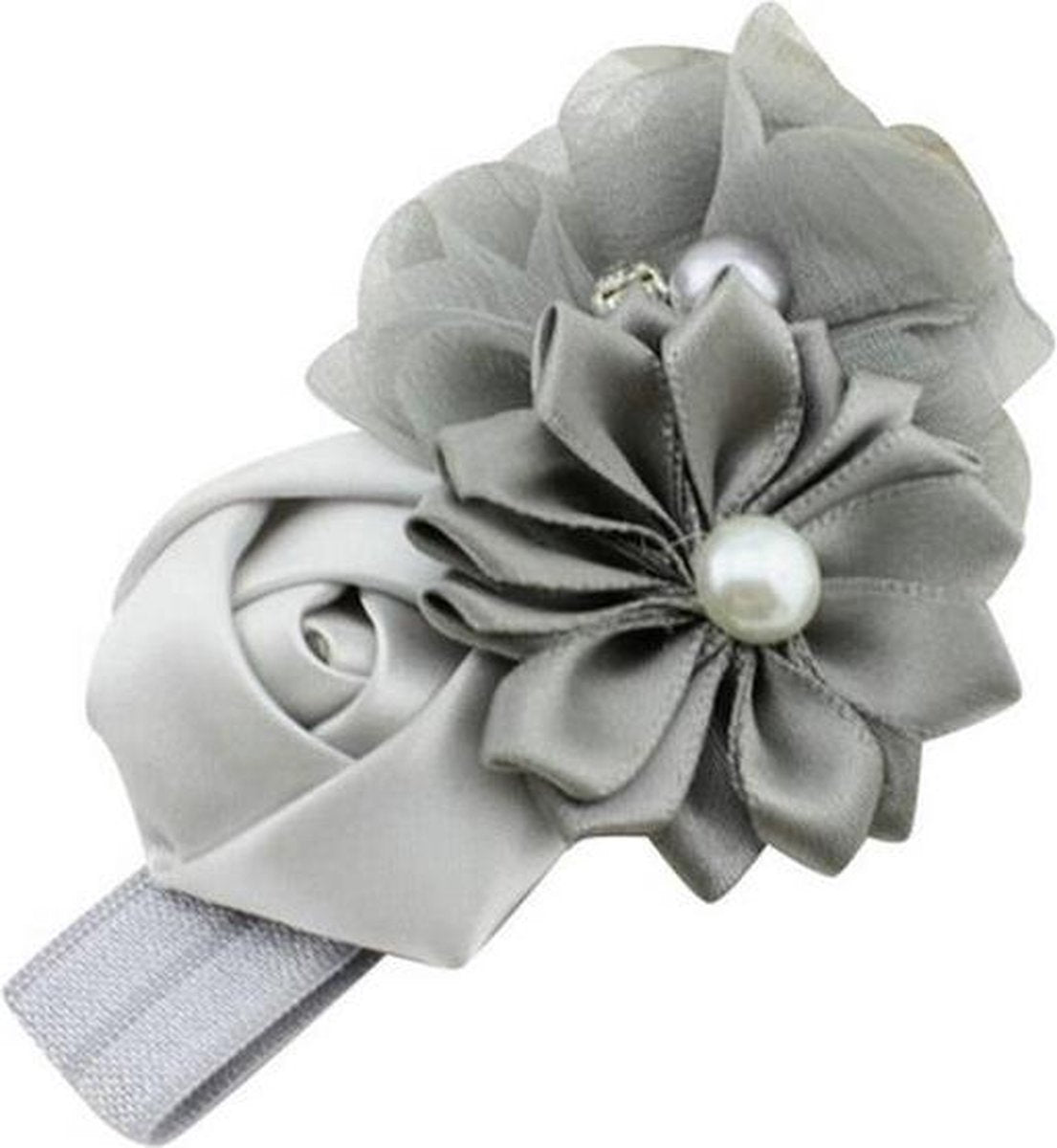 Haarband Baby - 3 bloemen - Grijs