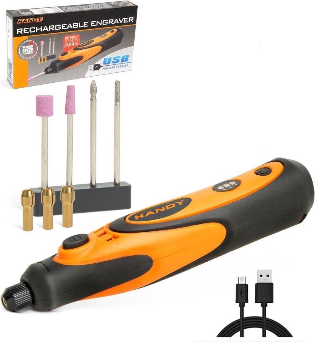 HANDY - Professionele Draadloze Graveerpen / Graveermachine voor Glas / Hout / Metaal - USB oplaadbaar - Inclusief 4 frezen - Elektrische Nagelfrees Machine