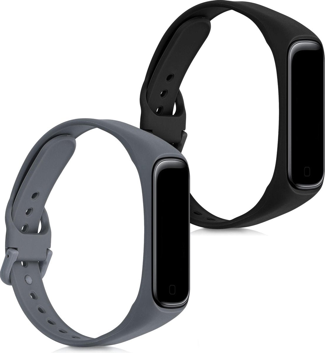 kwmobile 2x horlogeband voor Samsung Galaxy Fit 2 - siliconen band voor fitnesstracker - zwart / leigrijs