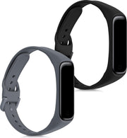 kwmobile 2x horlogeband voor Samsung Galaxy Fit 2 - siliconen band voor fitnesstracker - zwart / leigrijs