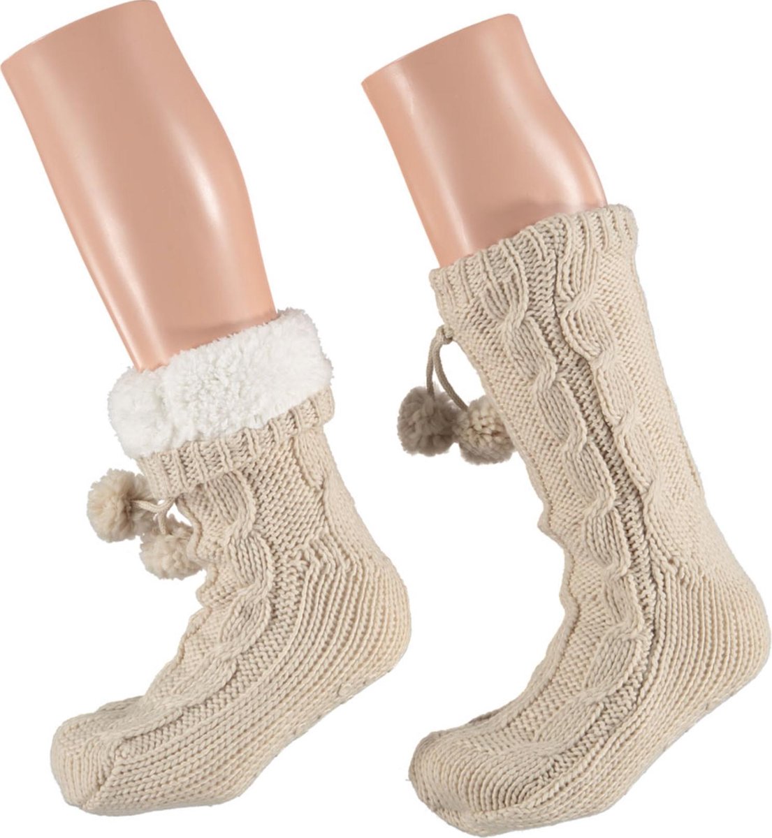 Apollo - Huissokken - Chenille GEVOERD beige - antislip - Maat 36-41 (one size)