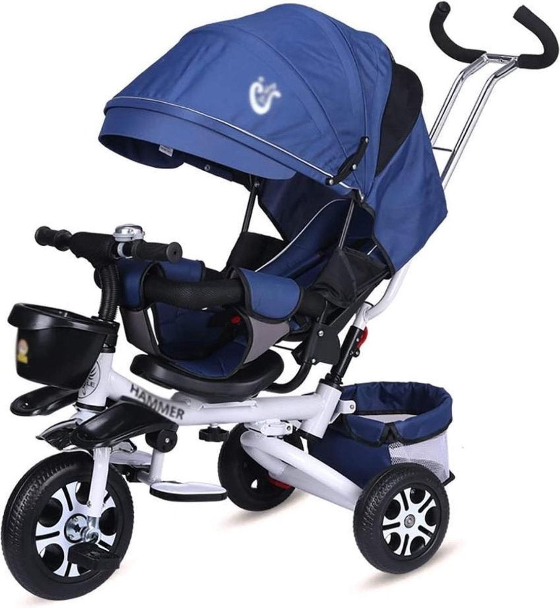 4 In 1- 2021 / 2022 Kinderen Fiets Inklapbare kinderwagen -Kinderdriewieler met duwhandvat en draaibare stoel voor 1-6 jaar oude peuter