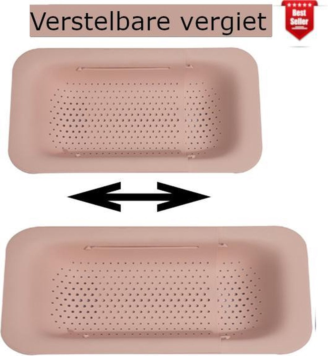 Verstelbare keuken vergiet/zeef | 36 tot 50 cm uitschuifbaar | Vergiet voor gootsteen | Zeef keuken | Keukengerei | Kunststof | Roze