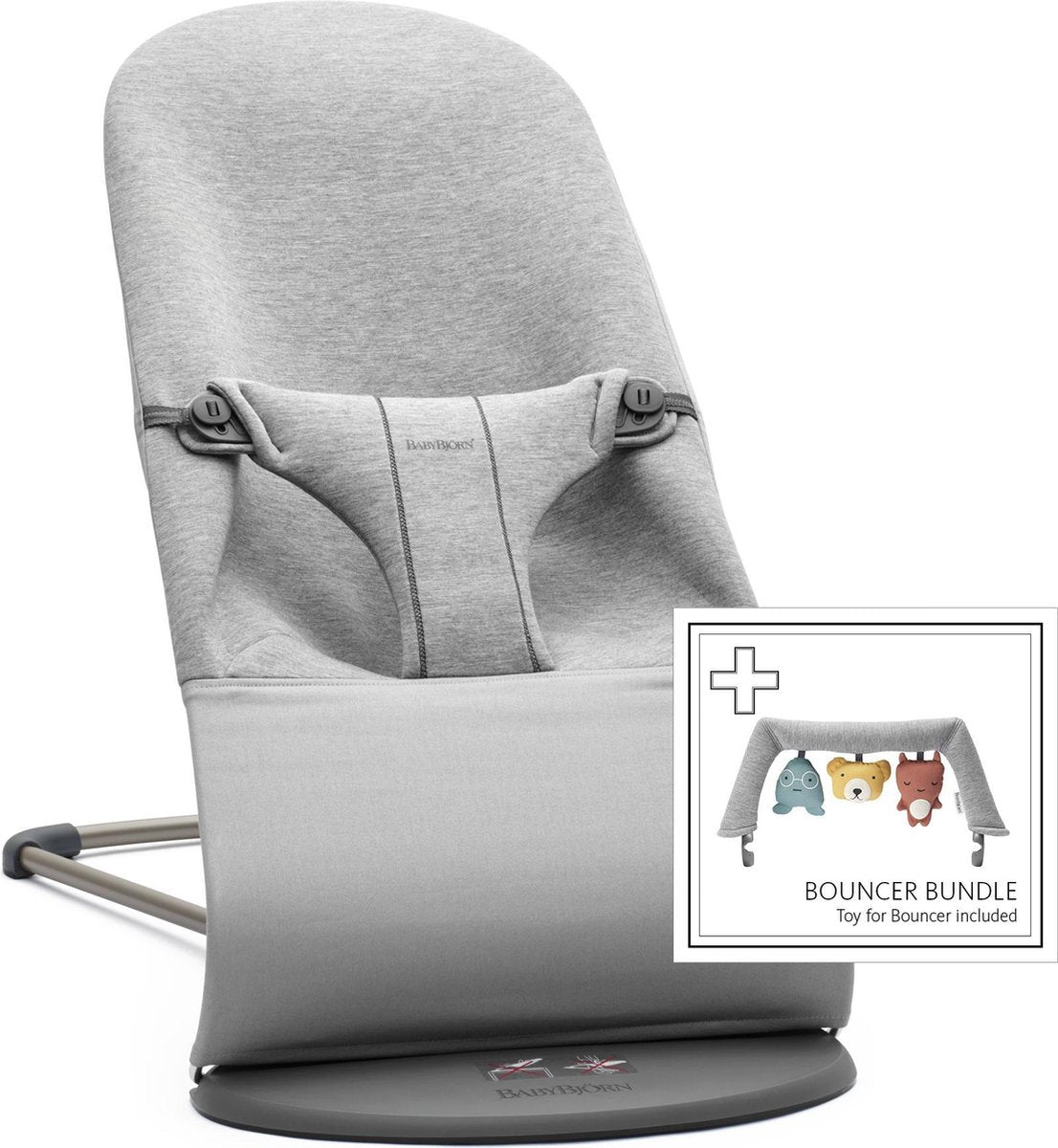 BABYBJÖRN Wipstoel Bliss Bundle - Lichtgrijs 3D Jersey incl Speelboog Zachte Vriendjes