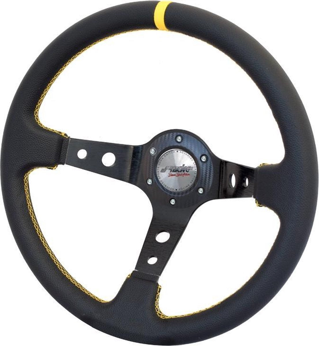 Simoni Racing Sportstuur Spec 350mm - Zwart Leder + Gele Stiksels (Deep Dish - 95mm)