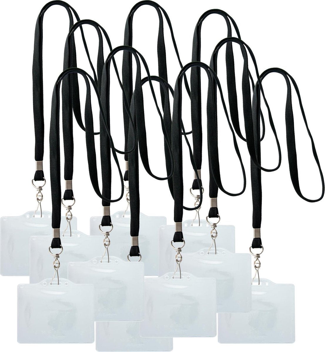 10 Lanyards + 10 badgehouders zwart