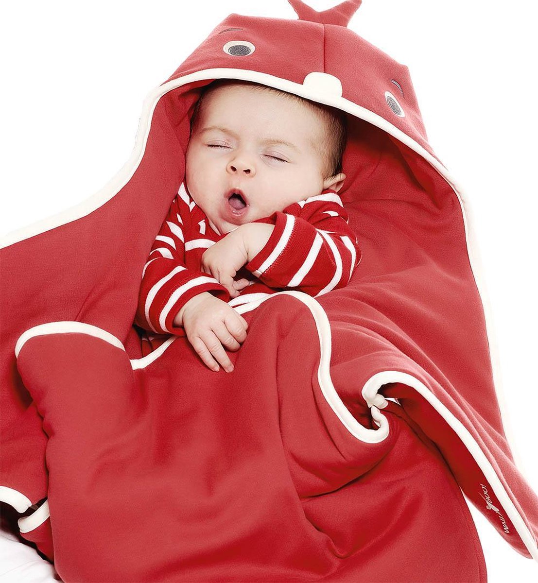 Wallaboo Babydeken Coco - wikkeldeken en wrapper - 100% zacht katoen - pasgeboren tot 9 mnd.- Geschikt voor autostoel - 70 * 90 cm - rood kippetje