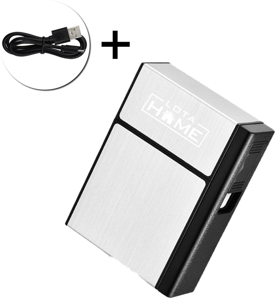 LotaHome® - Sigarettendoosje aansteker - 20pack - Elektrisch - Windproof & Waterbestendig - USB oplaadbaar - Beschermdoos - Inclusief USB-lader - Zilver