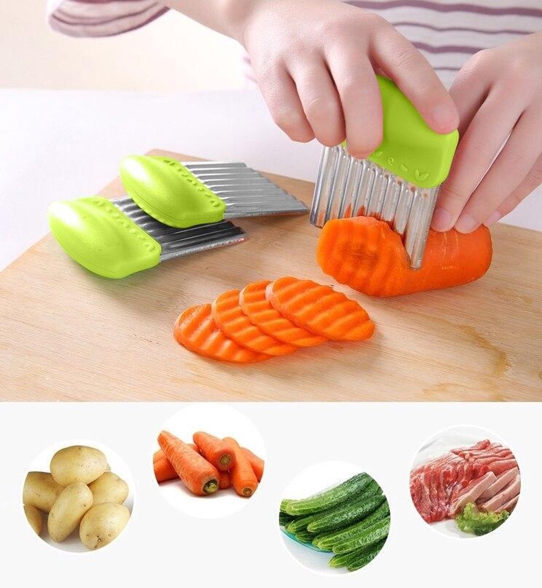 WiseGoods - Frietsnijder - Patatsnijder- Fritessnijder - Roestvrijstaal - Decoratiemes met Ribbels - RVS