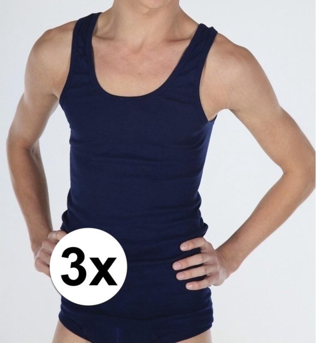 3x Beeren heren hemd/singlet Classic navy maat L - Ondergoed voor heren